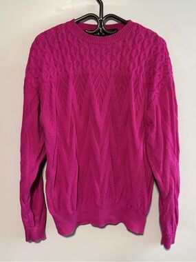 Vintage Cable Knit Sweater Magenta Pink Cottagecore Cozy Grandmacore